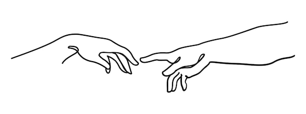 Vektor zwei hände verbindung und beziehung vektor-illustration kreativität von adam und gott hand strichzeichnungen