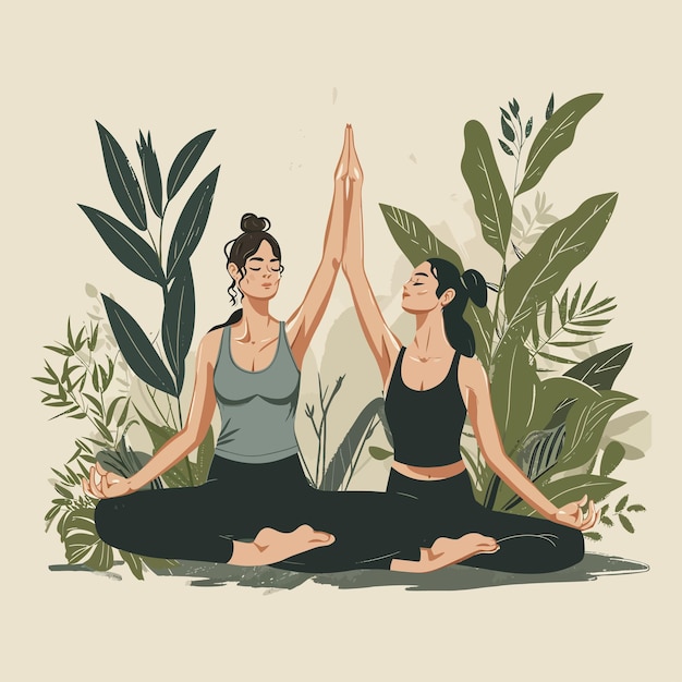 Vektor zwei junge frauen machen zusammen yoga vektorillustration