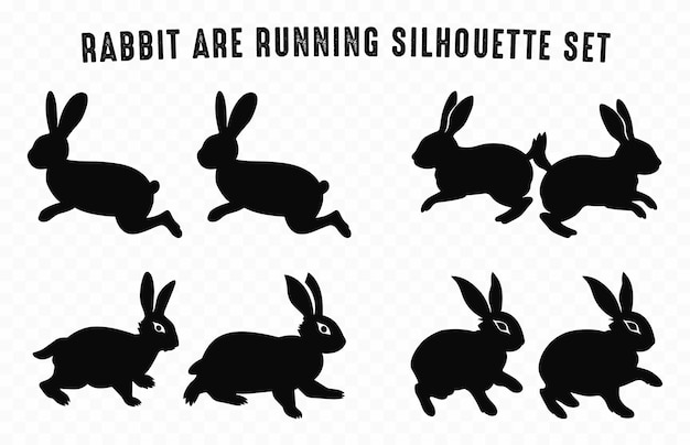 Zwei kaninchen laufen silhouette-vektor-set osterhase silhouetten schwarzes clipart-bundel