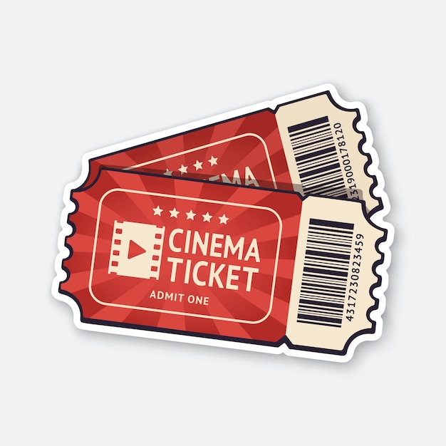 Zwei kinokarten mit barcode paar retro-gutscheine aus papier für den filmeintritt vektor-illustration