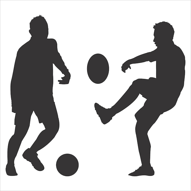 Vektor zwei männer, die fußball spielen, von denen einer schwarz und der andere schwarz ist.