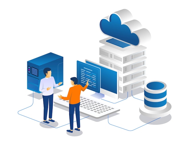 Zwei Männer diskutieren über Cloud-Server-Daten