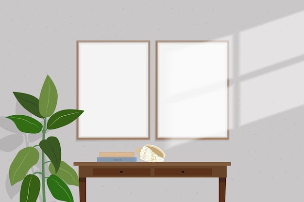 Zwei Rahmen-Mockup mit Schatten an einer Wand Klassisches Interieur mit Holzrahmen Vektorillustration
