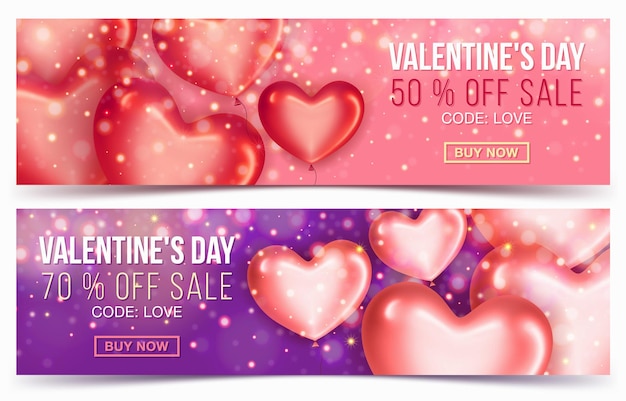 Zwei sale-header oder banner mit rabattangebot für die feier zum valentinstag