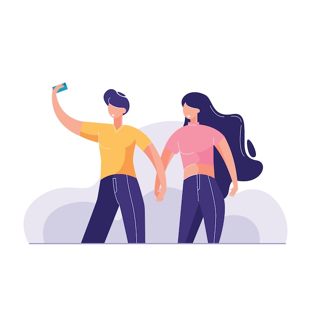 Zwei smiley friends, die selfie illustration nehmen