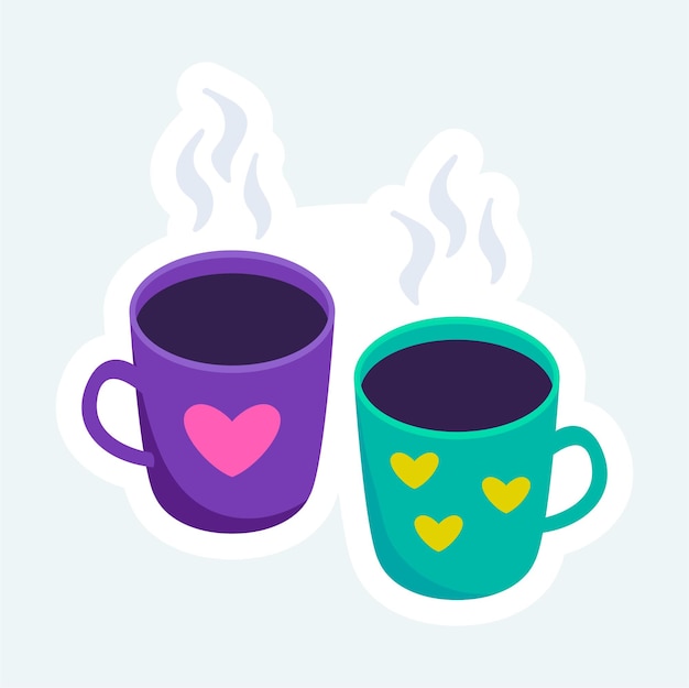Zwei süße Tassen mit dampfendem heißem Tee oder Kaffee Gemütliche Wohnelemente
