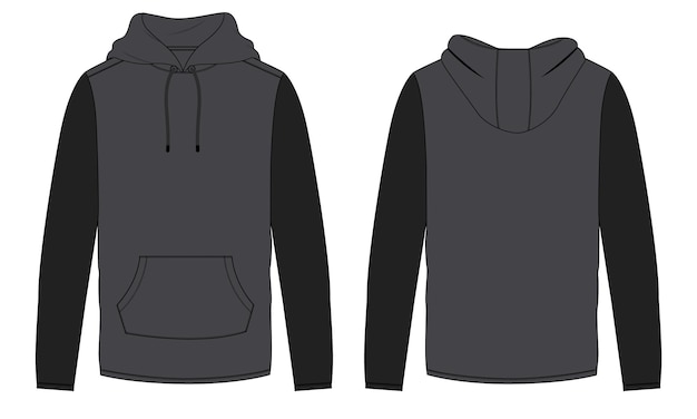 Vektor zweifarbige hoodie-vektor-illustrationsvorlage, vorder- und rückansicht