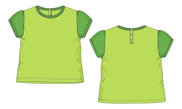 Vektor zweifarbiges t-shirt tops technische mode flache skizzenvektor-illustrationsvorlage für mädchen