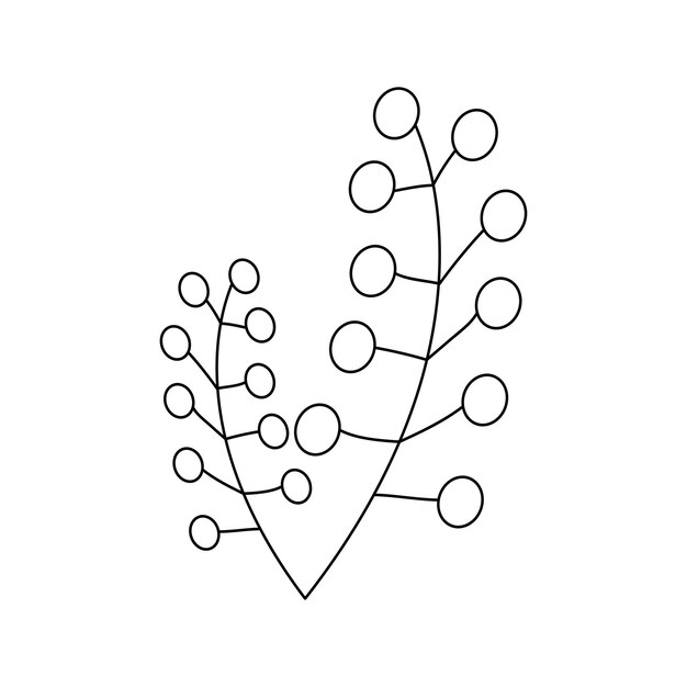 Zweig mit Beeren Blumenzeichen Dekoration Buchtext Feldkräuter Lineare Skizze einer Gartenpflanze Handgezeichnete Vektorillustration im Doodle-Stil Elegantes isoliertes Element