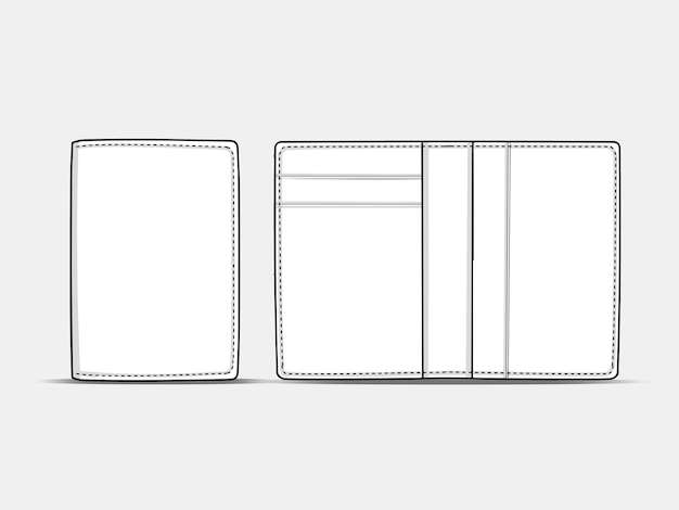 Zweiseitige geldbörse leder continental offene umriss-vektorsammlung