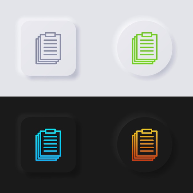 Zwischenablage-Icon-Set, Multicolor-Neumorphismus-Schaltfläche, weiches UI-Design für Webdesign.