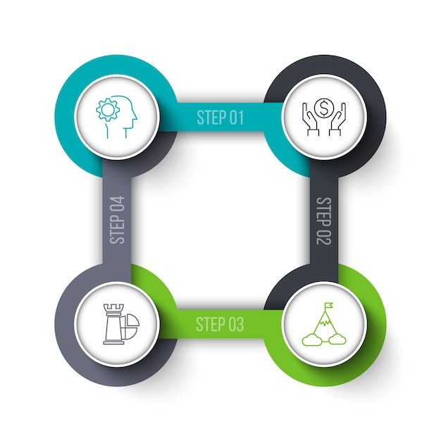 Zyklus-infografik-diagramm mit 4 optionen oder schritten. folie für geschäftspräsentation.
