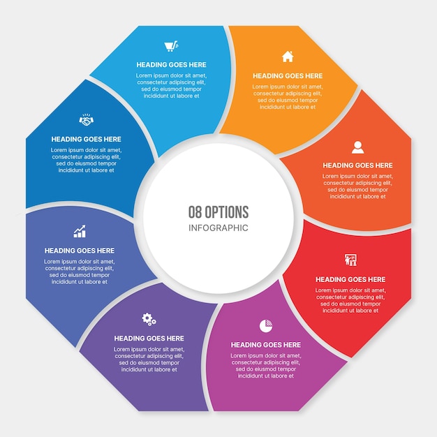 Vektor zyklus-infografik-vorlagendesign mit 8 stufen