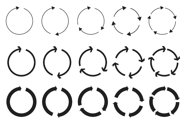 Zykluspfeil-Symbole Kreisbewegungssymbole Schwarzer Rotationsvektor Kontinuierliches Strömungsdesign