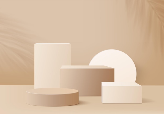 Zylinder abstrakte minimale szene mit geometrischer plattform. sommerhintergrundvektor 3d-rendering mit podium. stand, um kosmetische produkte zu zeigen. bühnenshow auf sockel modernes 3d-studio beige pastell