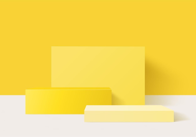 Zylinder abstrakte minimale Szene mit geometrischer Plattform. Summer Stage Schaufenster auf Sockel modernes 3D Studio gelbes Pastell