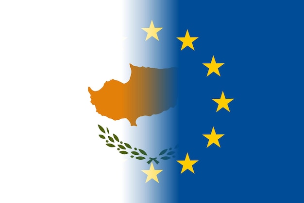 Zyperns nationalflagge mit einer flagge der europäischen union, zwölf goldene sterne, identität und einheit mit eu-mitglied seit dem 1. mai 2004. vektorgrafik im flachen stil