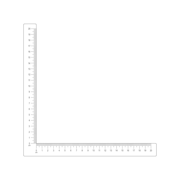 20 cm corner ruler template Measuring tool with centimeters and millimeters markup