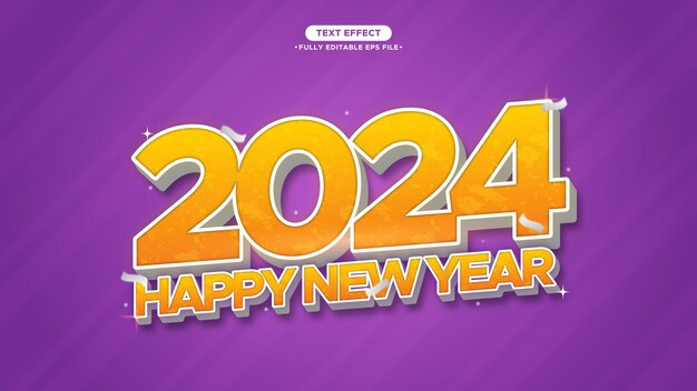 2024 Happy New Year 3D Vector Text Effect with Yellow Text and Purple Color Background