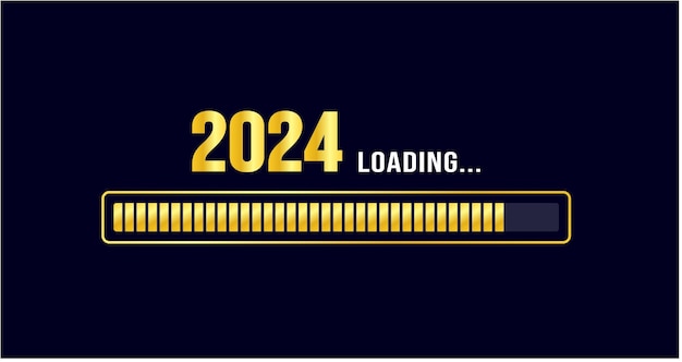 2024 loading bar Progress digital technology golden color background happy new year 2024