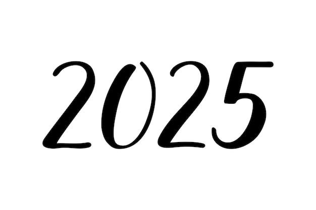 2025 handwritten calligraphic vector numbers black isolated numerals on white for greeting card postcard invitation web banner print poster happy new year