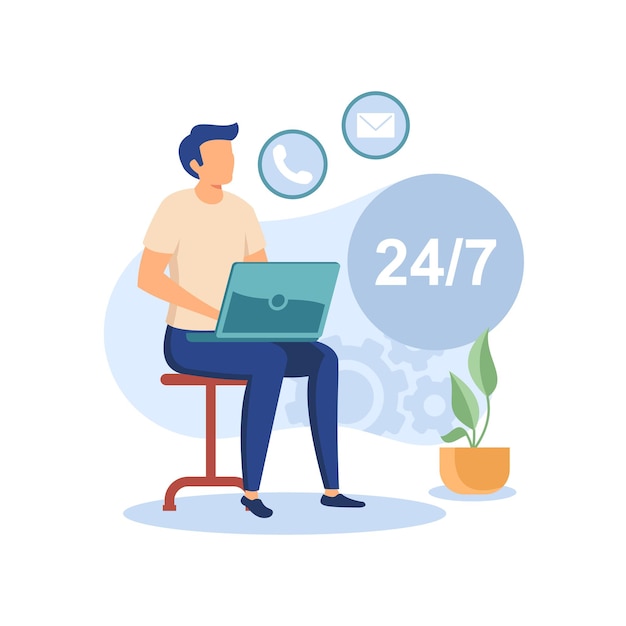 24 hours 7 days service flat modern design illustration