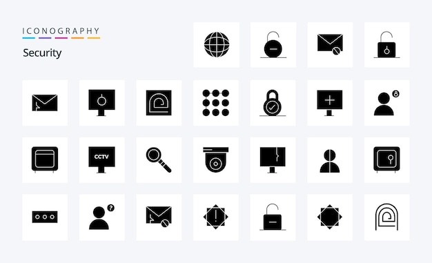 25 Security Solid Glyph icon pack Vector icons illustration