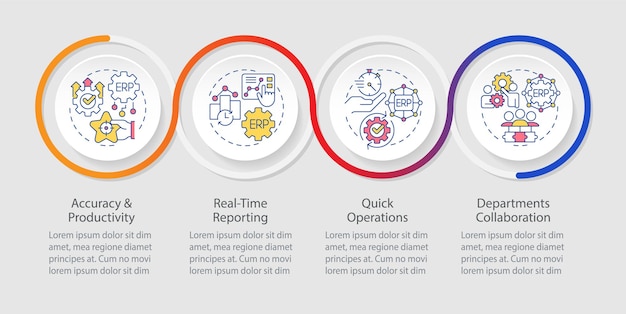 2D enterprise resource planning vector colorful infographics template data visualization with 4 steps process timeline chart