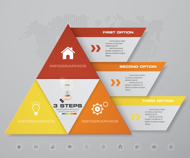 3 steps pyramid with free space for text on each level. 