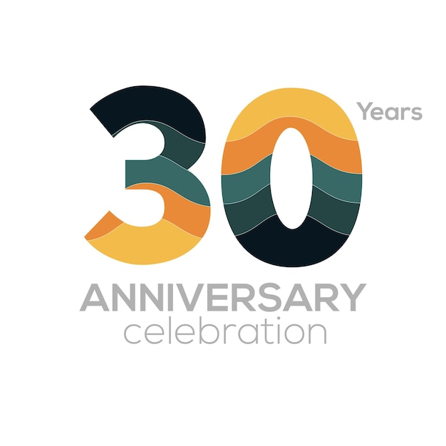 30th Anniversary Logo Design, Number 30 Icon Vector Template.Minimalist Colour Palettes.