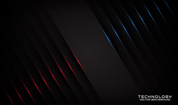 3D black technology abstract background overlap layer with red blue light effect decoration