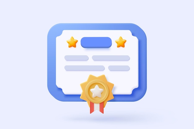 3d certificate or diploma icon with medal and ribbon bow white clipboard task management todo check list in preschool prize on project plan concept 3d graduation icon vector render illustration