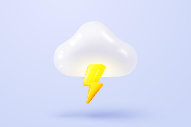 3d cloud with thunderbolt or flash of lightning weather forecast rainy weather and storm thunder meteorological conditions 3d cloud with yellow glow lightning bolt vector icon render illustration