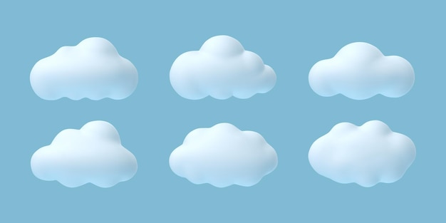 3d clouds White cartoon cloud in summer spring blue sky fluffy cumulus shapes Abstract balloon elements isolated vector set