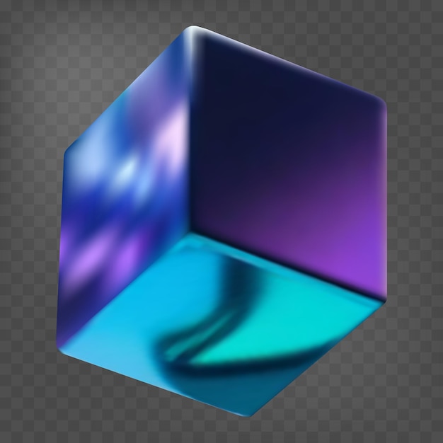 3d cube with holographic mirror effect Gradient polygon Fluid color Neon shape in gradient colors