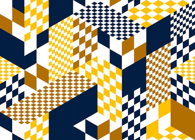 3D cubes seamless pattern vector background, rhombus and triangles dimensional blocks, architecture and construction, geometric design.
