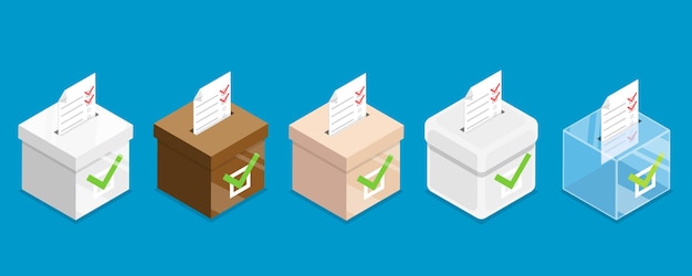 3D Isometric Flat Vector Conceptual Illustration of Voting Box Set