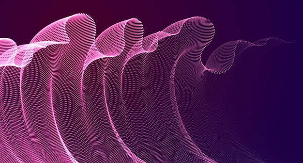 3d magic particles mesh array over dark, transparent tulle textile on wind flowing. Round points vector effect illustration. Blended mesh, 3d calming tranquil wallpaper.