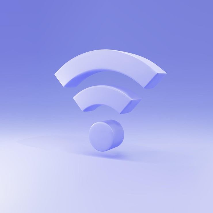 Vektor 3d modrá ikona symbolu bezdrátové internetové sítě wifi izolovaná na modrém pozadí