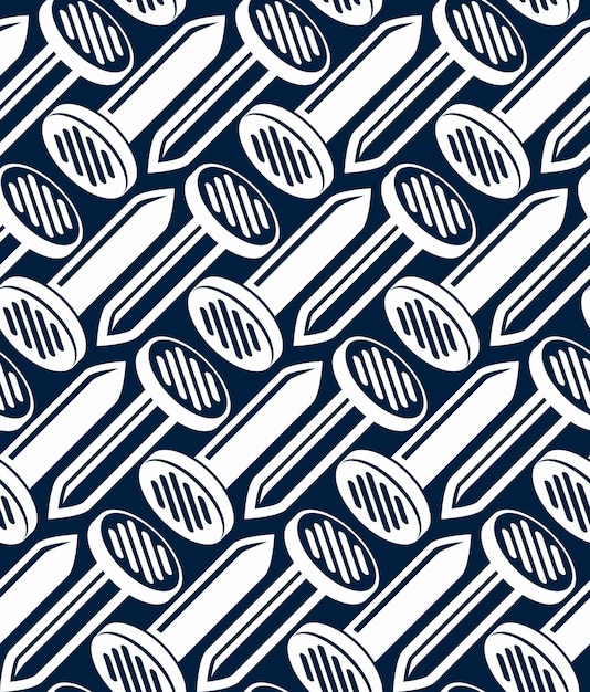 3d nails symmetric vector  seamless pattern. Carpentry theme components. Repair idea backdrop with three-dimensional monochrome symbols.
