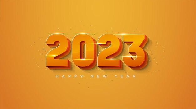 3D oranžové číslo, lesklý vektor, přání k šťastnému novému roku 2023