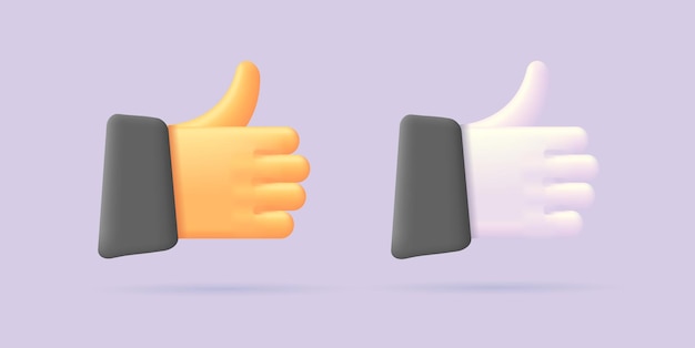 3d render icon of hand gesture with thumb up approving or like symbol