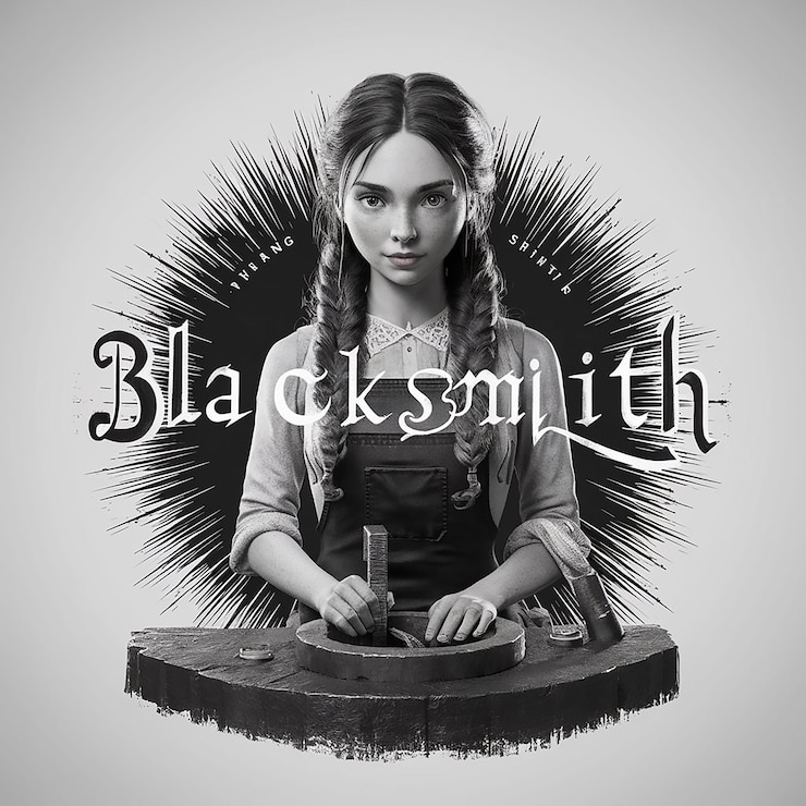 Vektor 3d render illustration of a young blacksmith woman with old vintage style