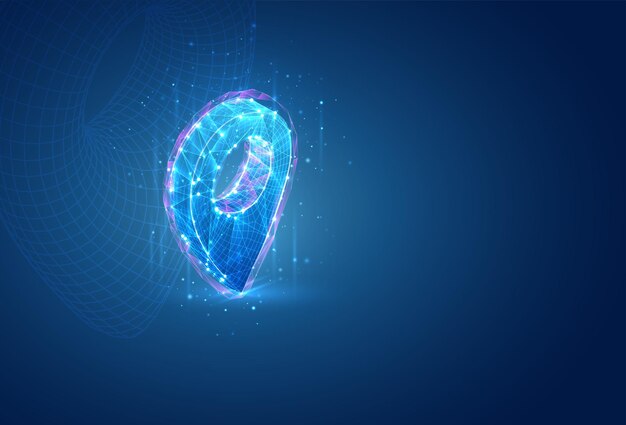 3D symbol, objemový objekt na modrém pozadí
