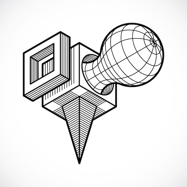 3D technický vektor, abstraktní tvar vytvořený pomocí krychlí a geometrických forem.