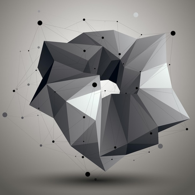 3d vector abstract technology illustration, perspective geometric unusual object with wireframe. origami shape.