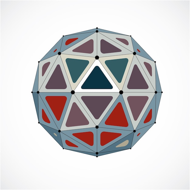 3d vector low poly spherical object with black connected lines and dots, geometric colorful wireframe shape. Perspective orb created with triangular facets.