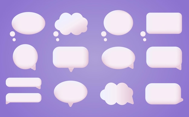 3d white speech bubble social media chat message icon Empty text bubbles in various shapes comment dialogue balloon vector set Thought clouds of different shape as rectangle ellipse