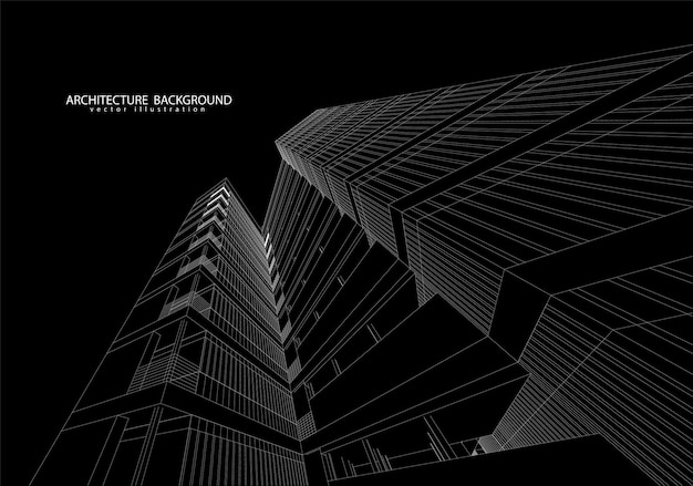 3d wireframe of building. sketch design.vector