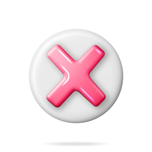 3D Wrong Button in Round Shape Red No or Incorrect Sign Render Red Checkmark Tick Represents Rejection Wrong Choice Concept Cancel Error Stop Disapprove or Negative Symbol Vector Illustration